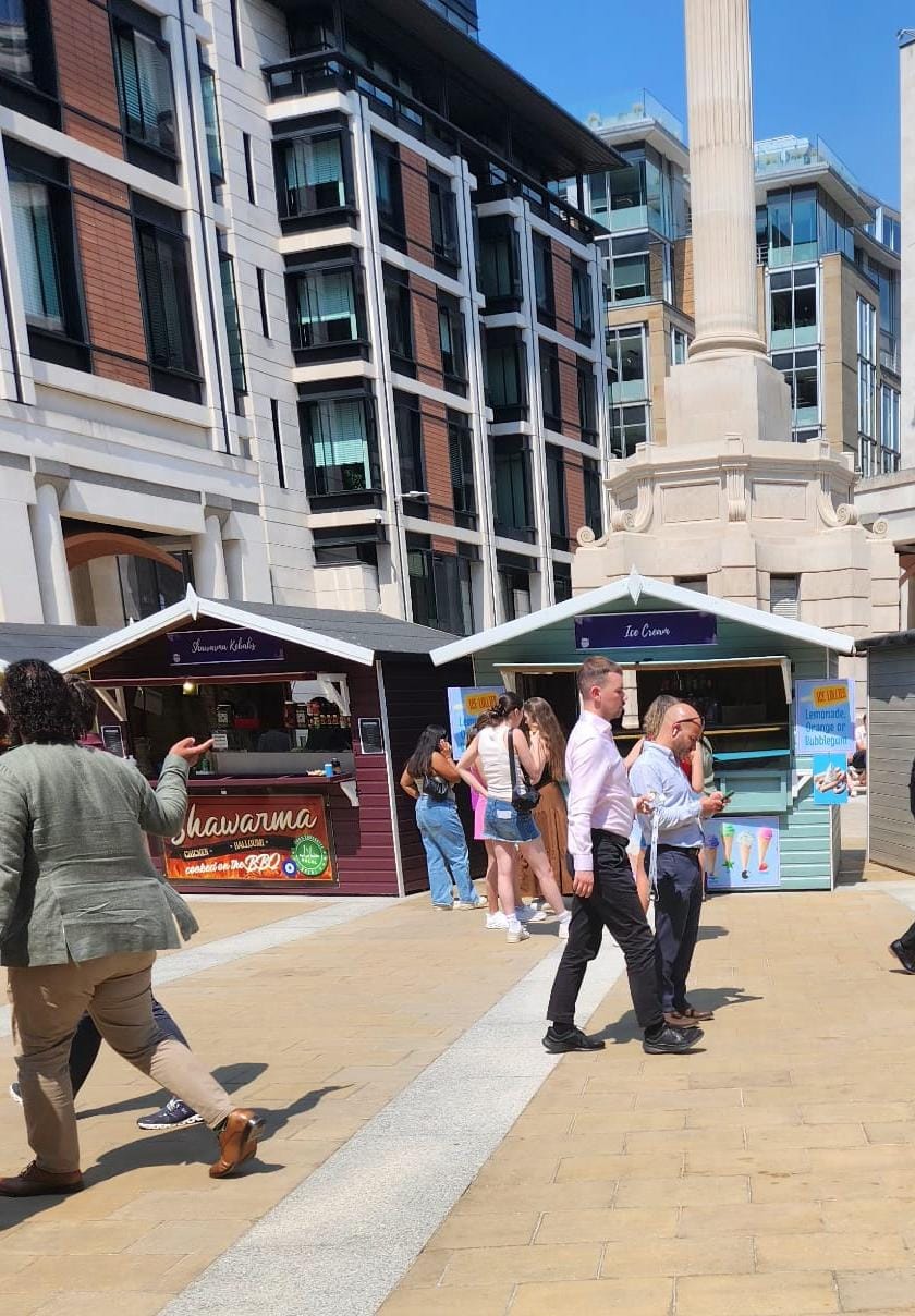 Outdoor festival catering with ice cream and kebab stands