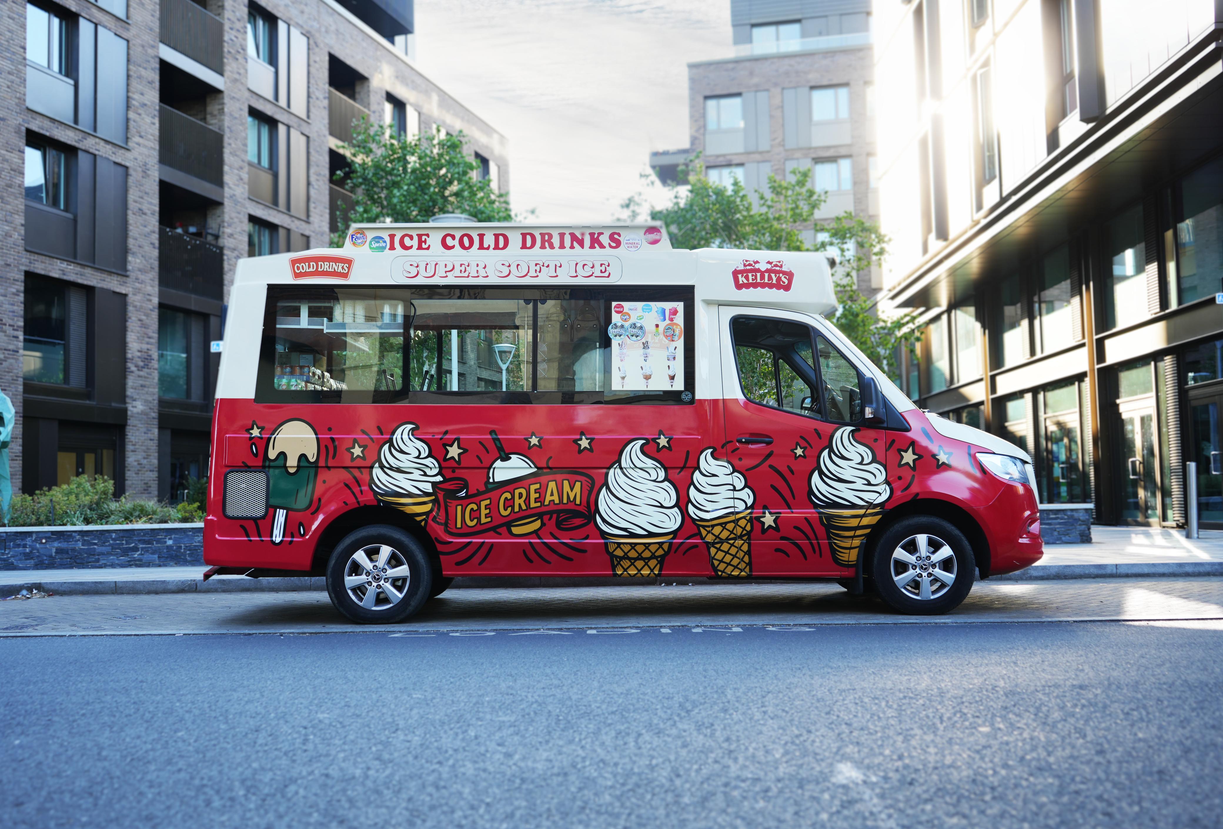 Red ice cream van in the city