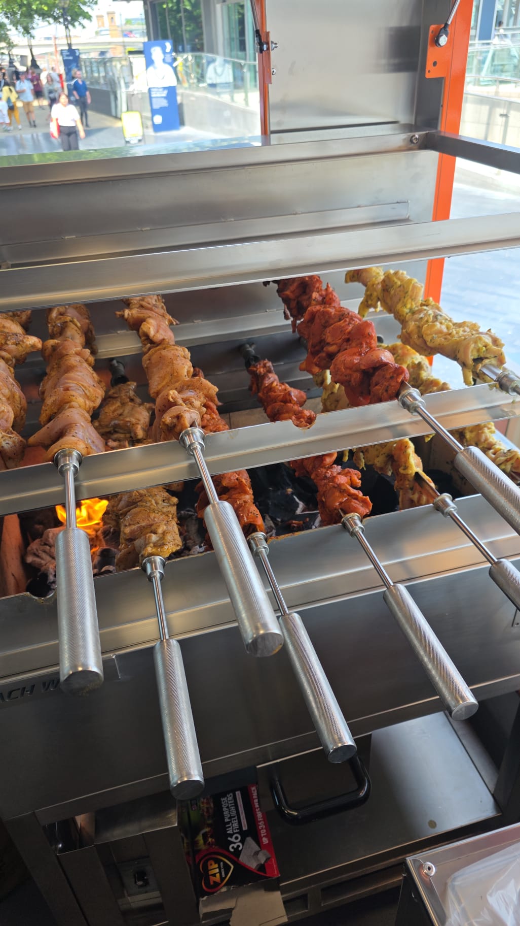 Marinated skewers on the flame grill